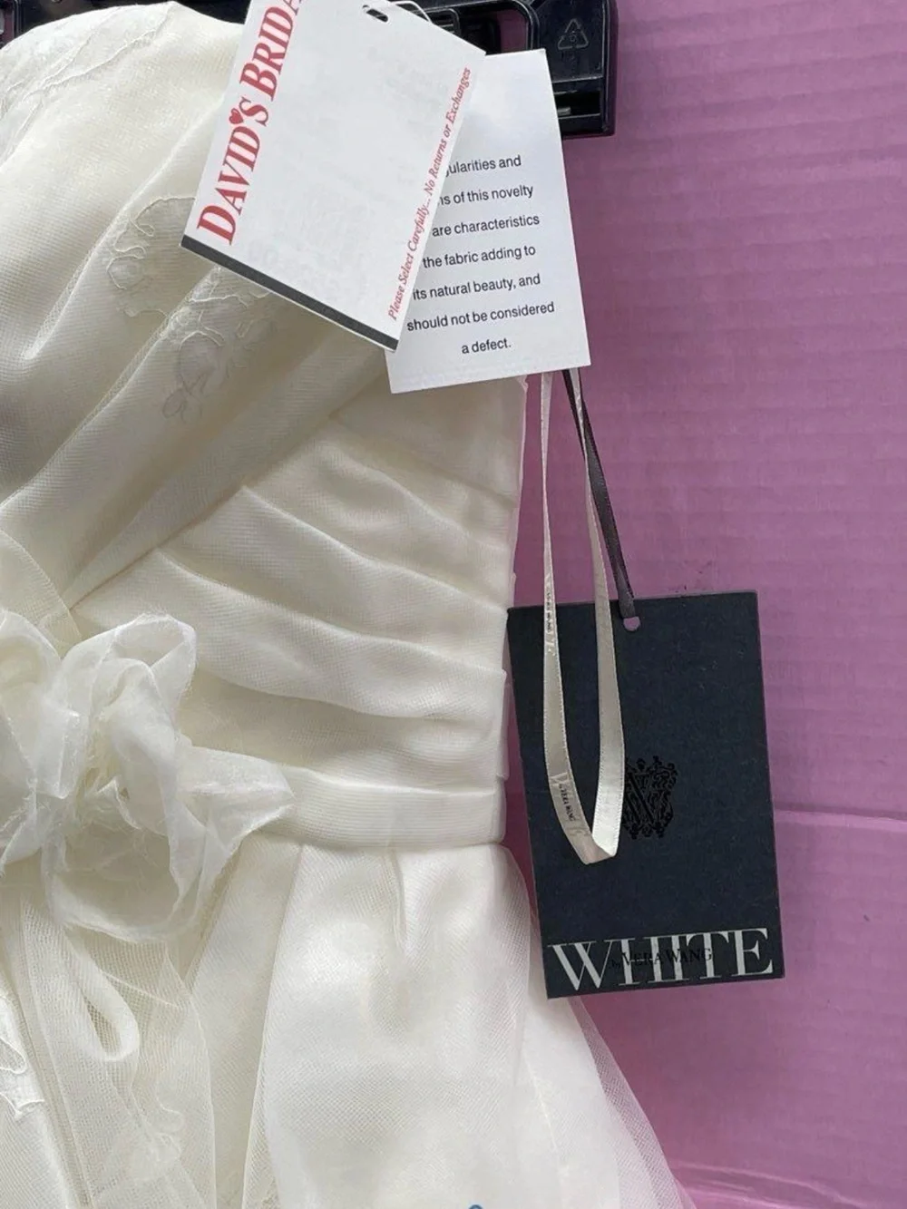 WHITE by Vera Wang Strapless Bubble Hem Rosette Dress NWT Size 0 & hair piece. - Picture 8 of 13